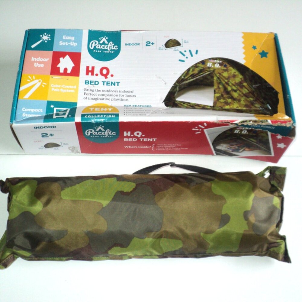 Pacific Play Tent H.Q. Camo Twin Size Mattress Indoor Use 77" x 38" x 35" NEW